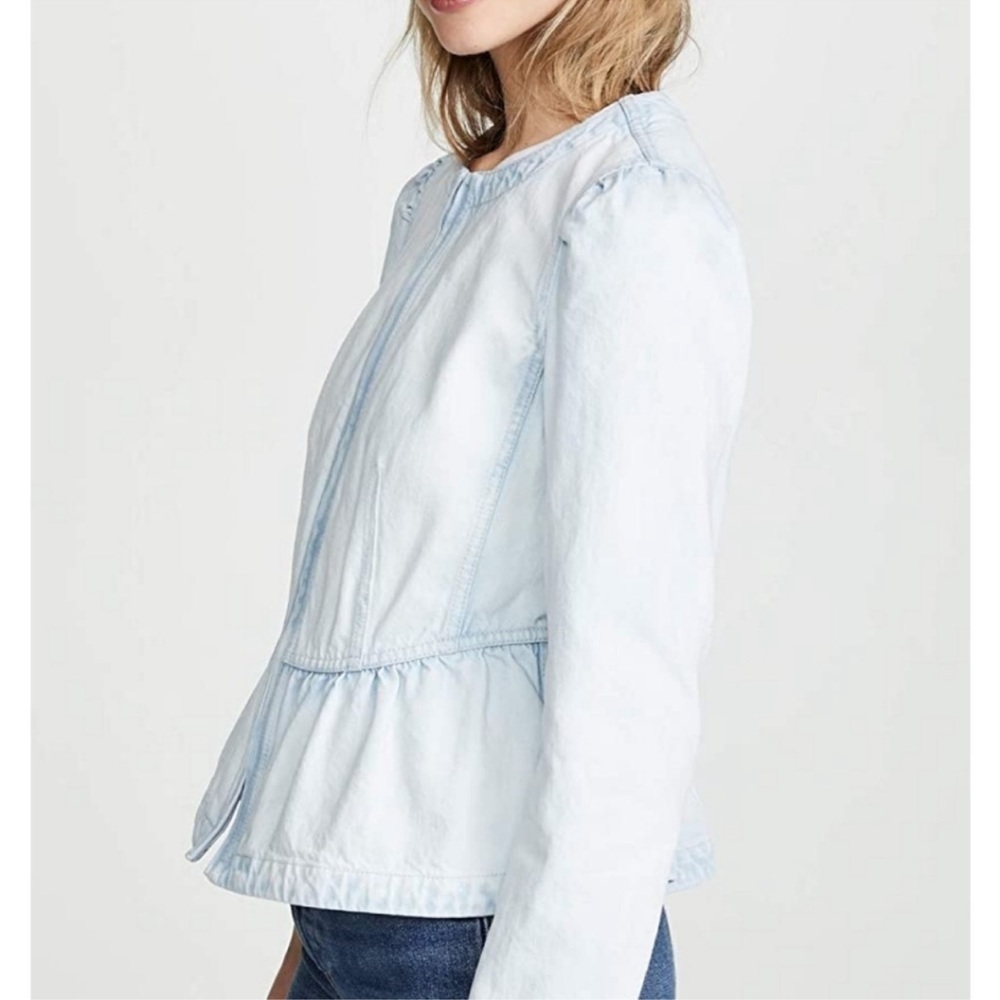 Rebecca Taylor Denim Peplum Jacket Snow Wash Light Blue Zip Up - Picture 3 of 13